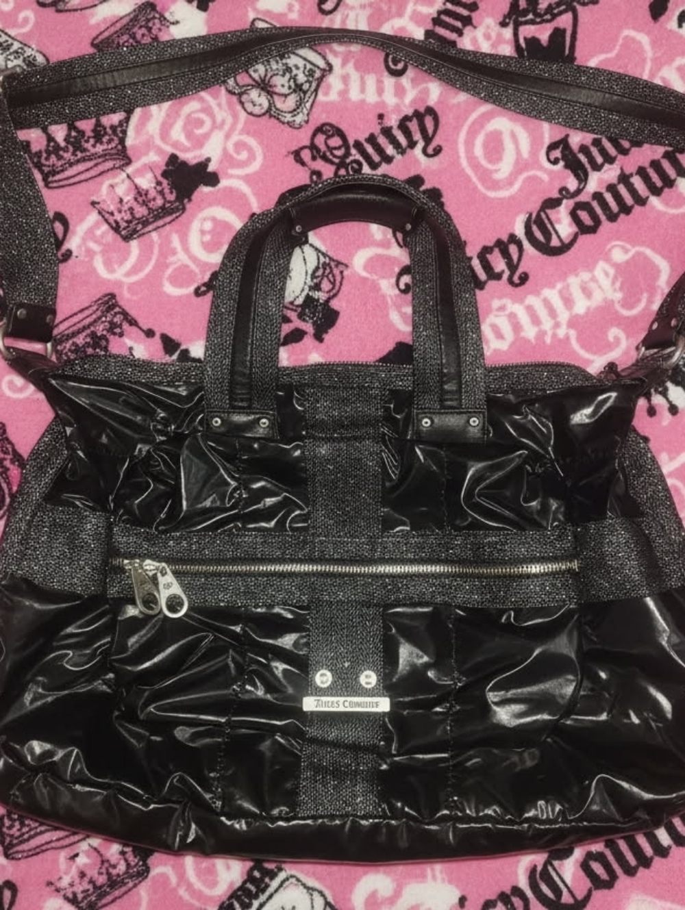 Juicy Couture Y2K Black Weekender Bag with Silver Thread Accent